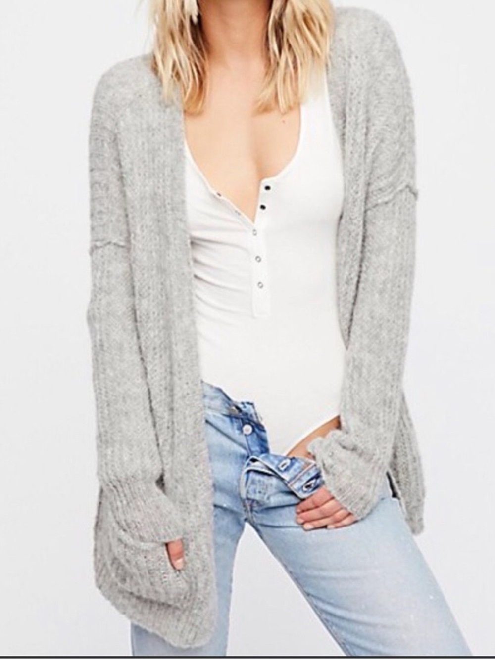 Free People Size Small Gray Alpaca Blend Open Front Weekend Getaway Cardigan